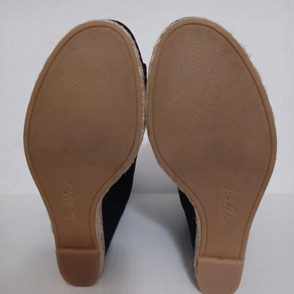 SAM EDELMAN HARRIET SUEDE ESPADRILLE WEDGE PLATFORM SANDALS BLACK SIZE 7.5